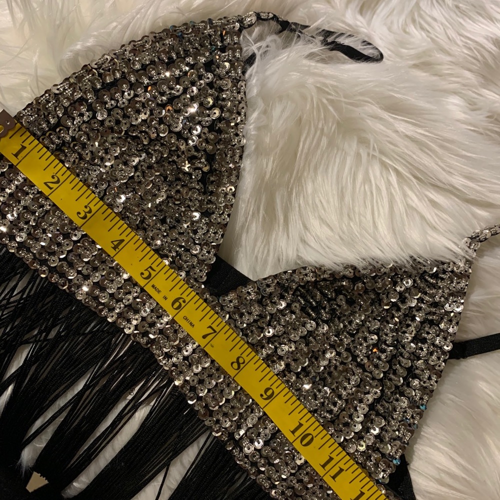 Fashion Nova Silver Sequin Fringe Swim Coverup - Picture 6 of 7